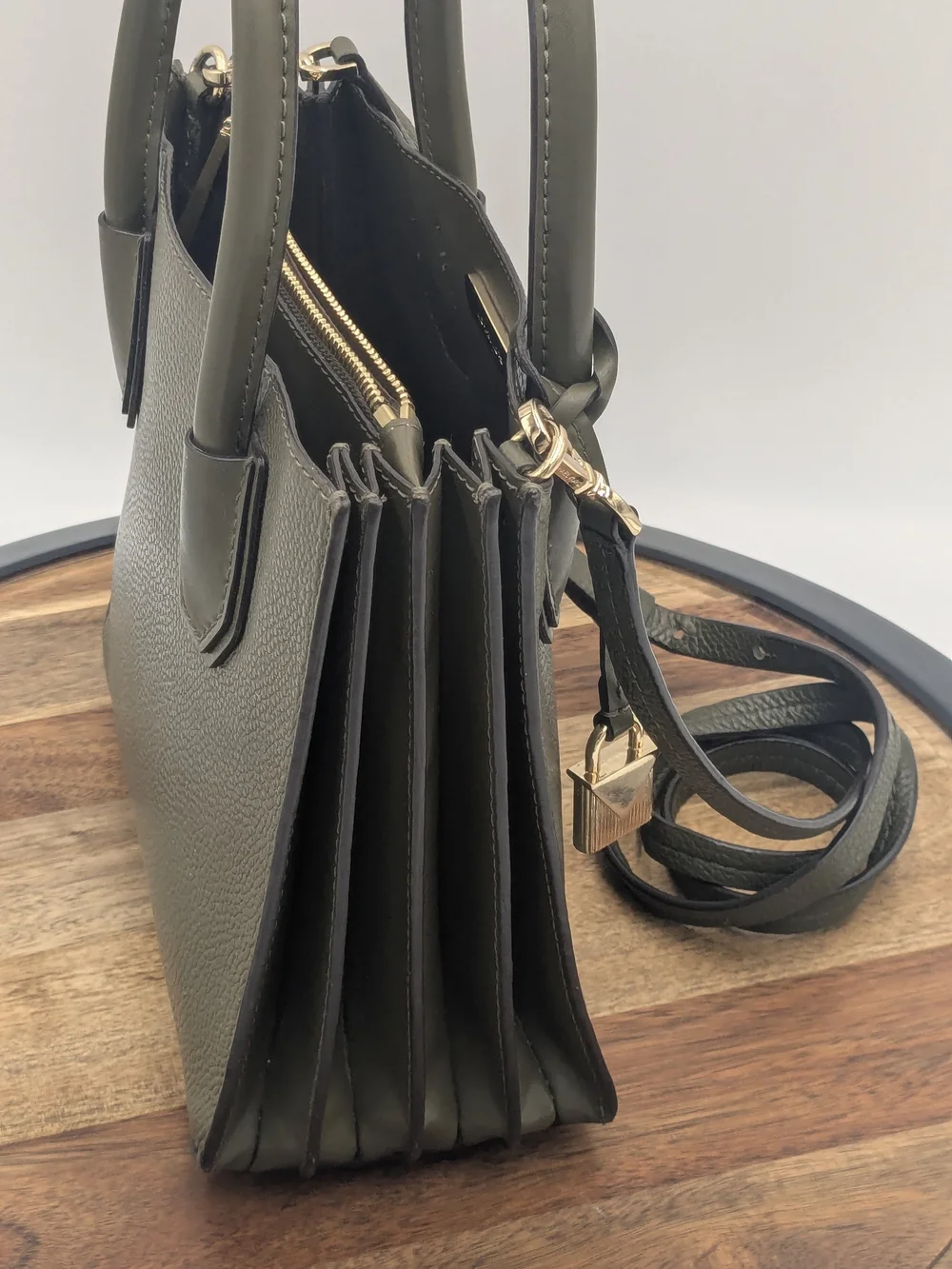 Michael Kors Mercer Medium Olive Green Leather Accordion Satchel Crossbody